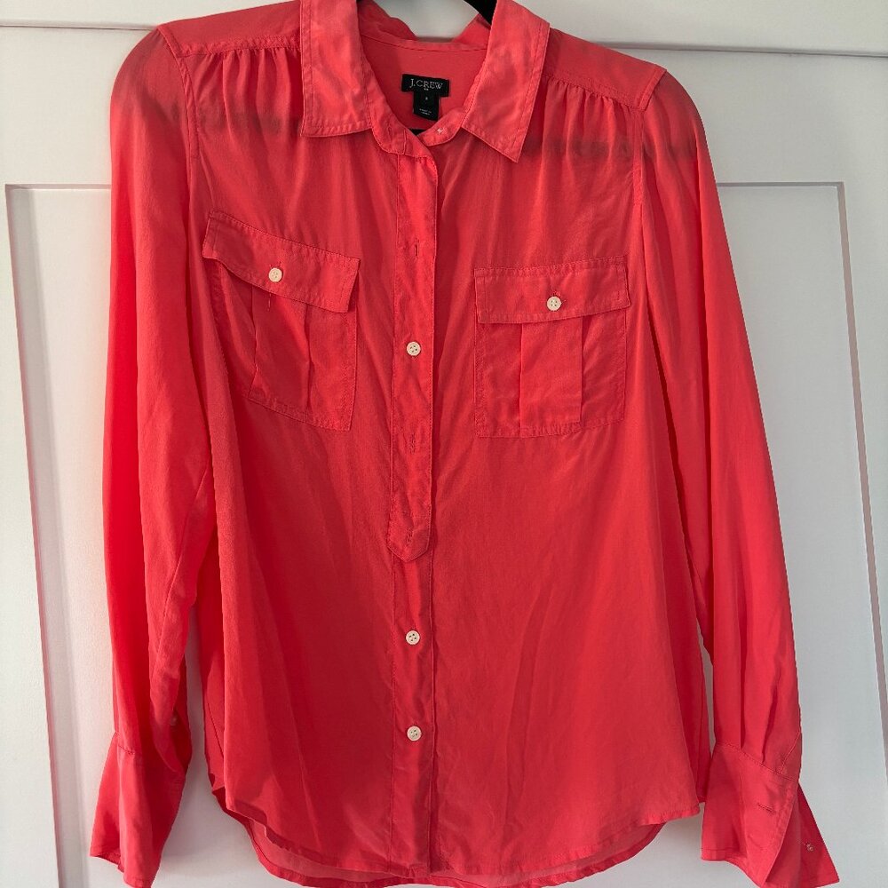 Coral silk shirt from J Crew, Size Small